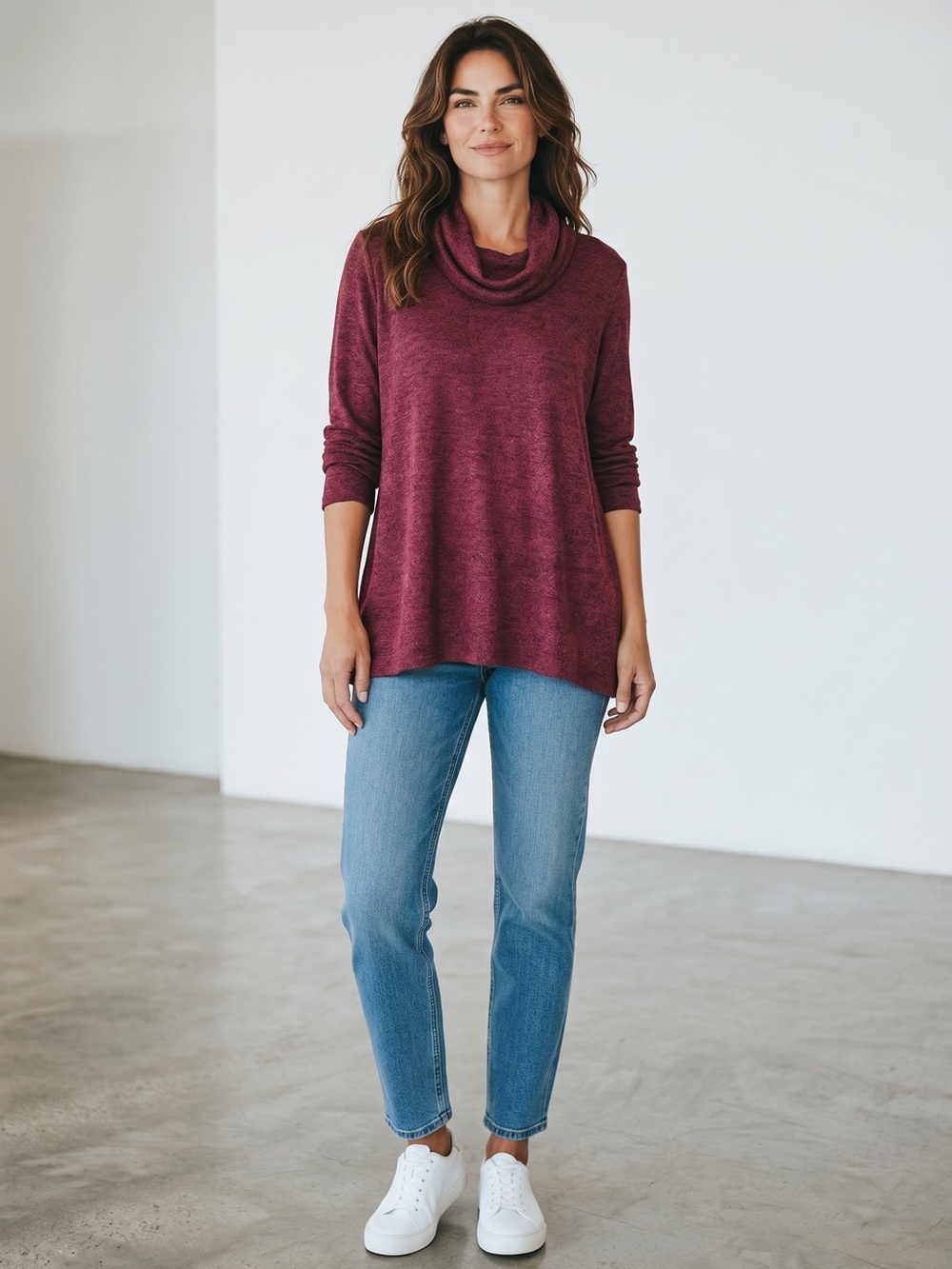 Chico's Wine Cowl Neck Tunic Sweater Size 3 US XL